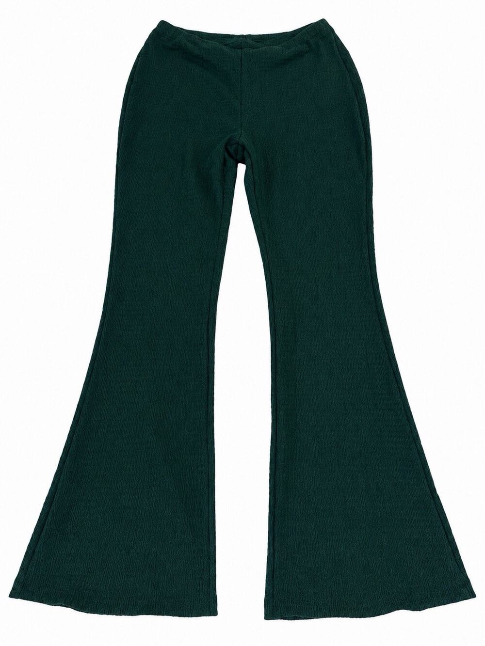 SHEIN Women’s Green Textured Flare Pants Size Large 8-10 Stretch Bell Bottom